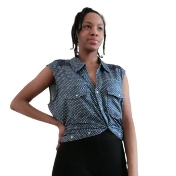 Tango Mango Blue and White Polka Dot with Floral Lace Back Midi Dress - Picture 16 of 17